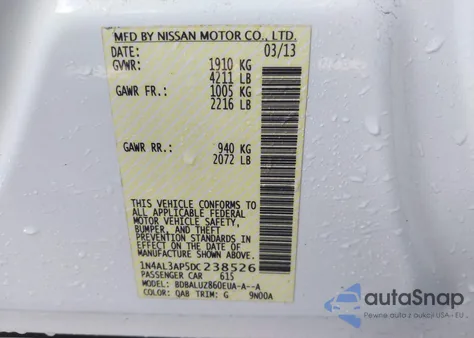 2013 Nissan Altima 2.5 Sv from USA, damaged, VIN 1N4AL3AP5DC238526
